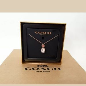 COACH Emerald Cut Rose Gold / Pink Necklace 16”-18